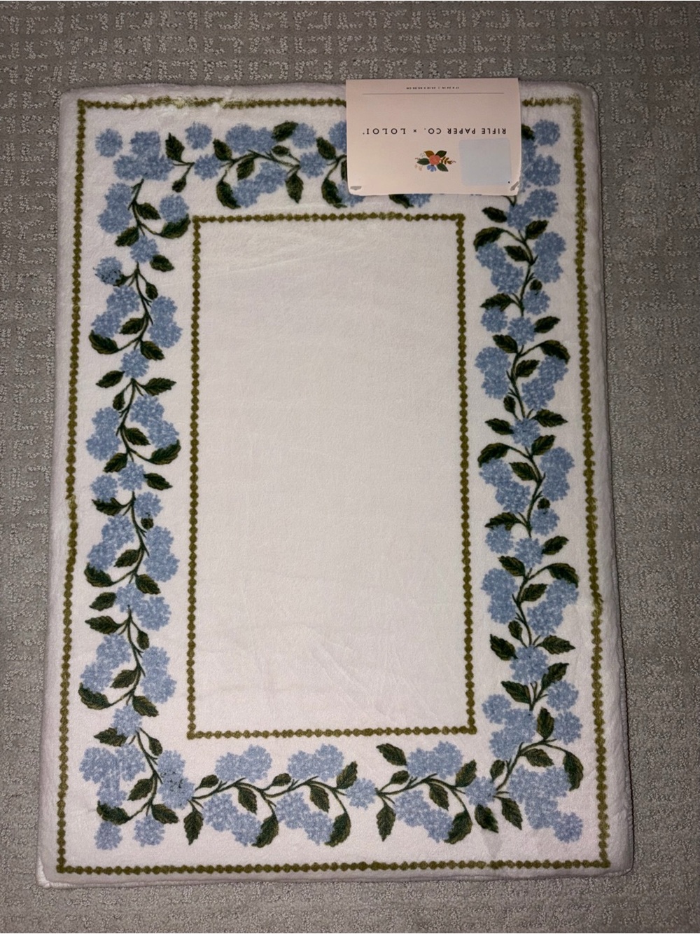 Rifle Paper Co x Loloi Delilah Bath Rug 17" x 24" Blue Hydrangea Floral Border